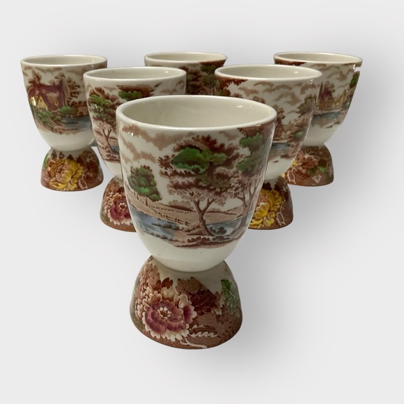 Set of 6 Johnson Brothers Double Egg Cup Transferware Vintage! - Picture 5 of 9